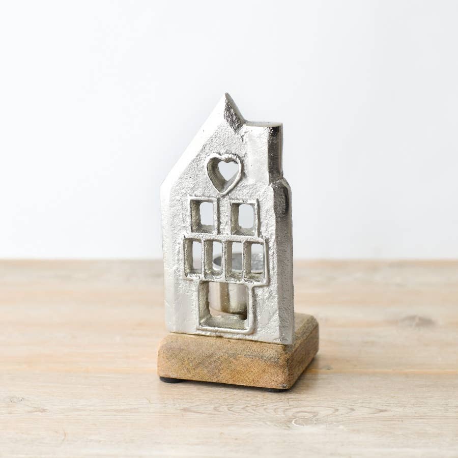 Heart House Candle Holder on Base, 15cm