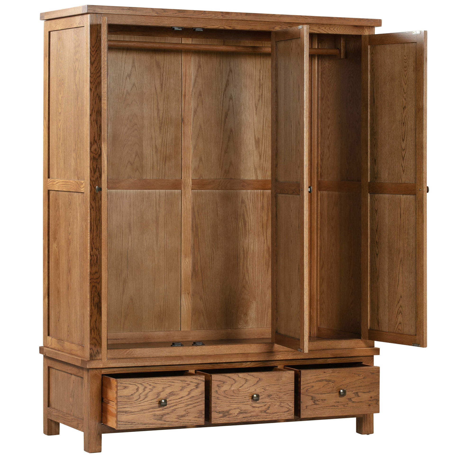 Drayton Rustic Oak Triple Wardrobe With Drawers - Bridgnorth Furniture