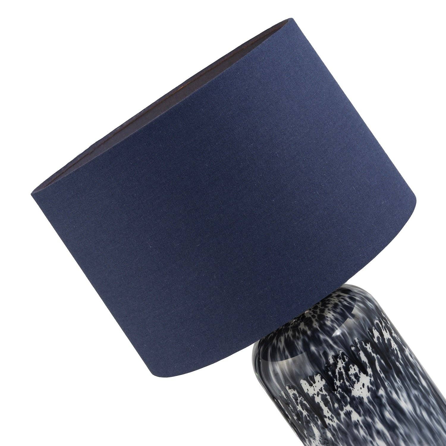 Modern Navy Blue and Smoked Grey Marble Snowflake Glass Table Lamp with Shade - Bridgnorth Furniture
