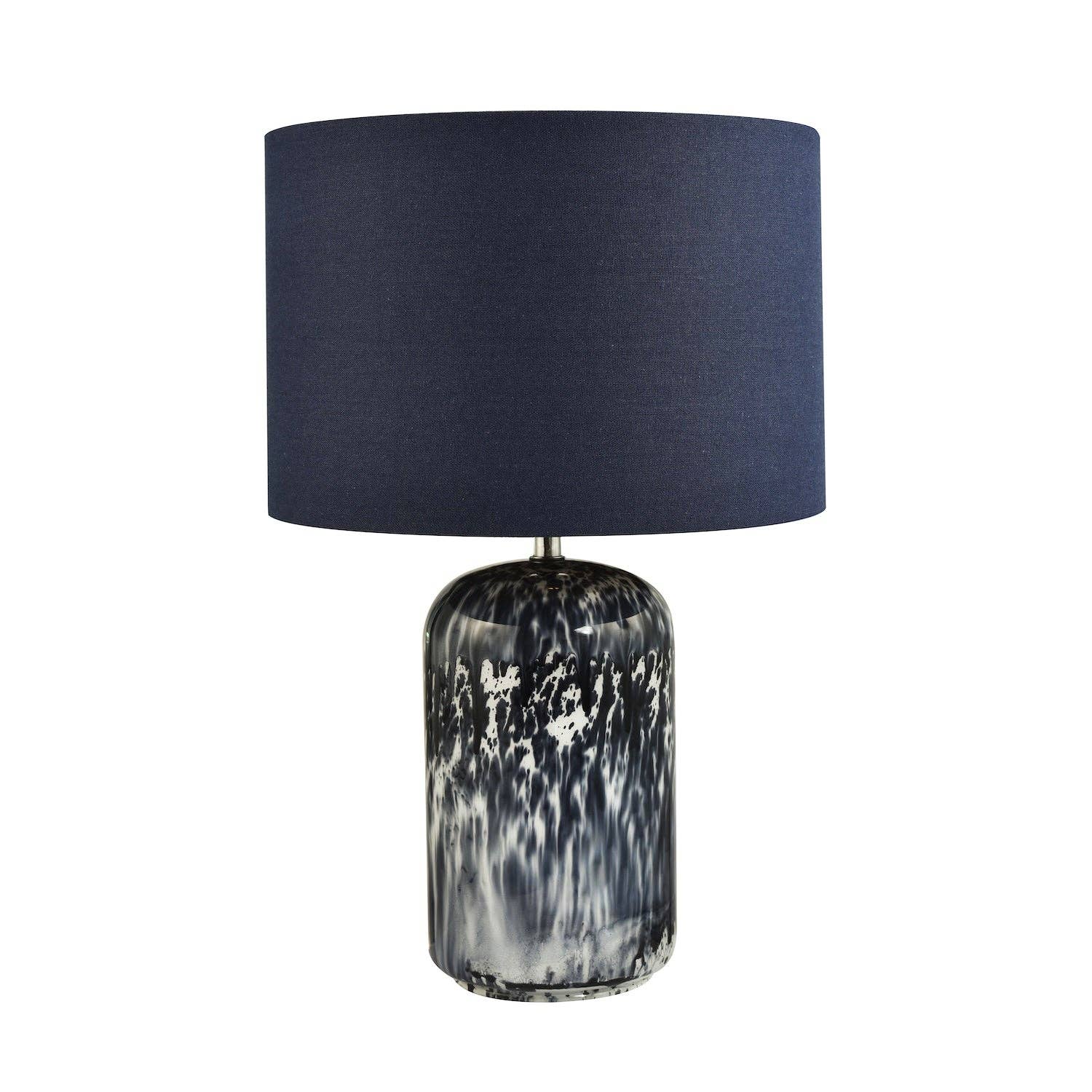 Modern Navy Blue and Smoked Grey Marble Snowflake Glass Table Lamp with Shade - Bridgnorth Furniture