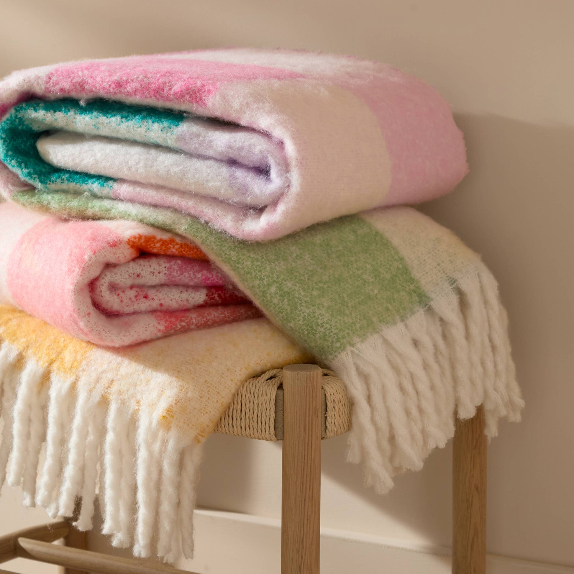 Maisie Checked Tasselled Throw Citrus Blush - Bridgnorth Furniture