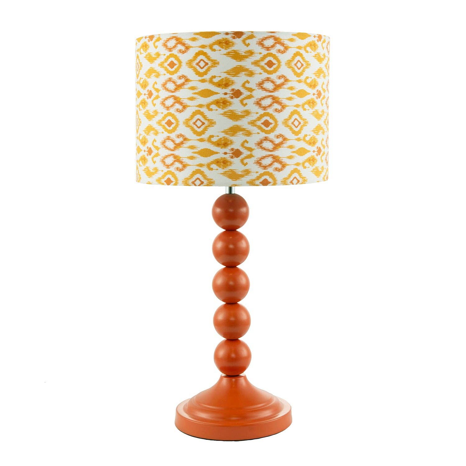 Chic Orange Table Lamp with Aztec Style Yellow and Orange Fabric Shade - Bridgnorth Furniture
