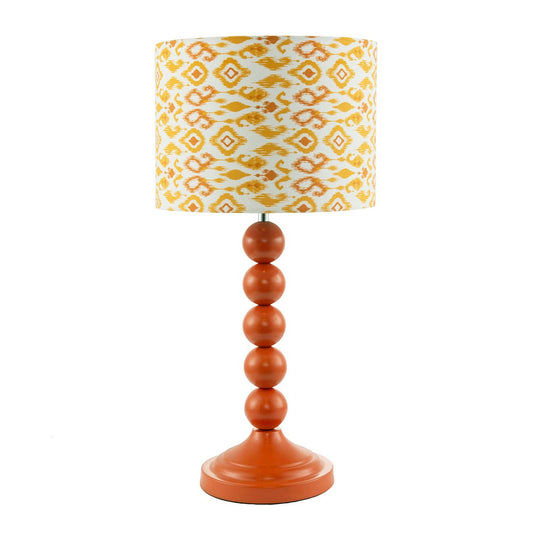 Chic Orange Table Lamp with Aztec Style Yellow and Orange Fabric Shade - Bridgnorth Furniture