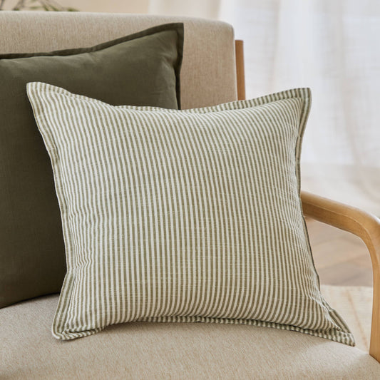 Truro Striped 100% Cotton Cushion Moss - Bridgnorth Furniture