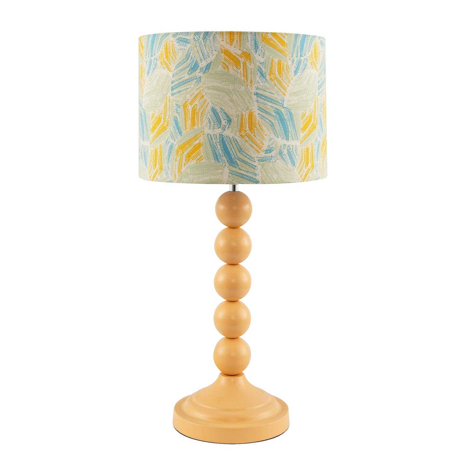 Chic Yellow Table Lamp with Graphic Style Multi Colour Fabric Shade - Bridgnorth Furniture