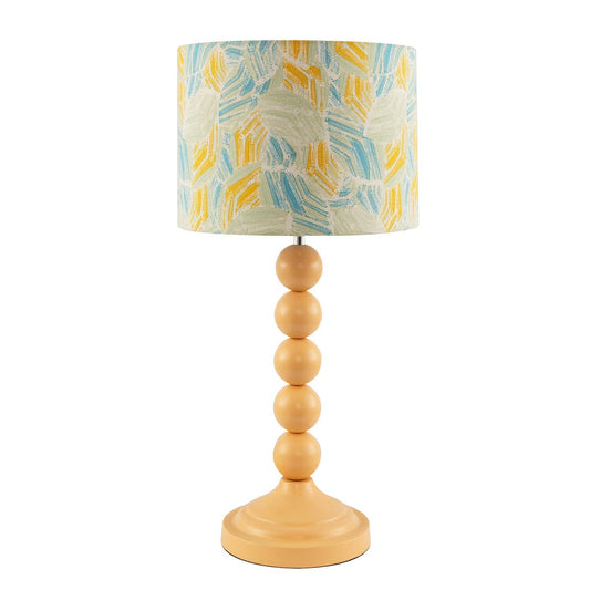 Chic Yellow Table Lamp with Graphic Style Multi Colour Fabric Shade - Bridgnorth Furniture
