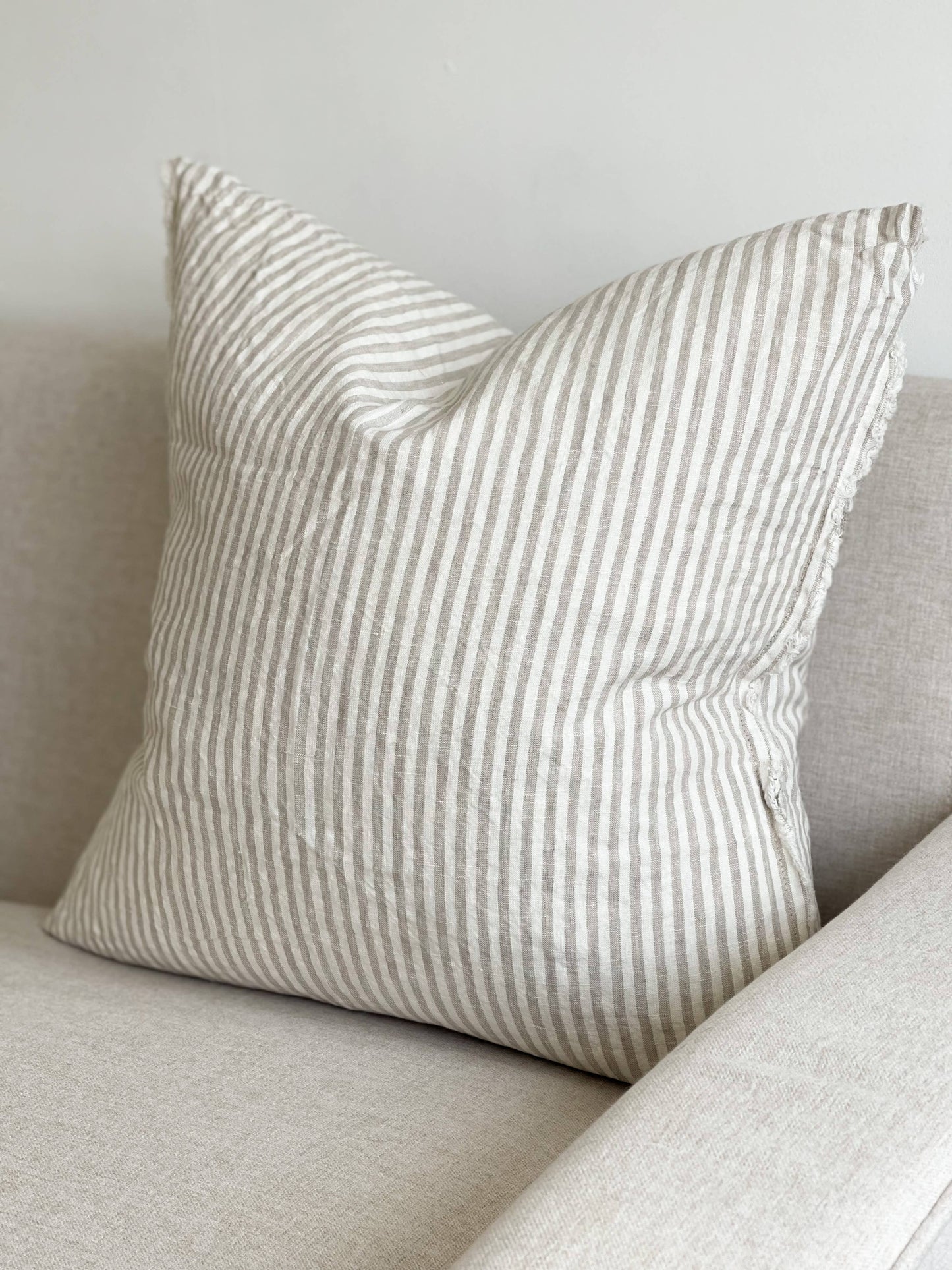 Esmee Linen Cushion Cover – Frayed Edge Natural Beige Stripe - Bridgnorth Furniture