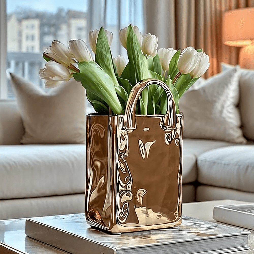 Elise Gold Handbag Decorative Vase - Bridgnorth Furniture