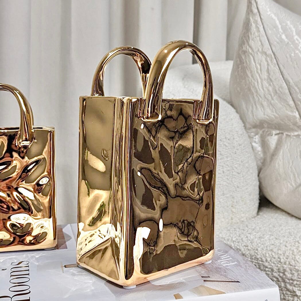 Elise Gold Handbag Decorative Vase - Bridgnorth Furniture