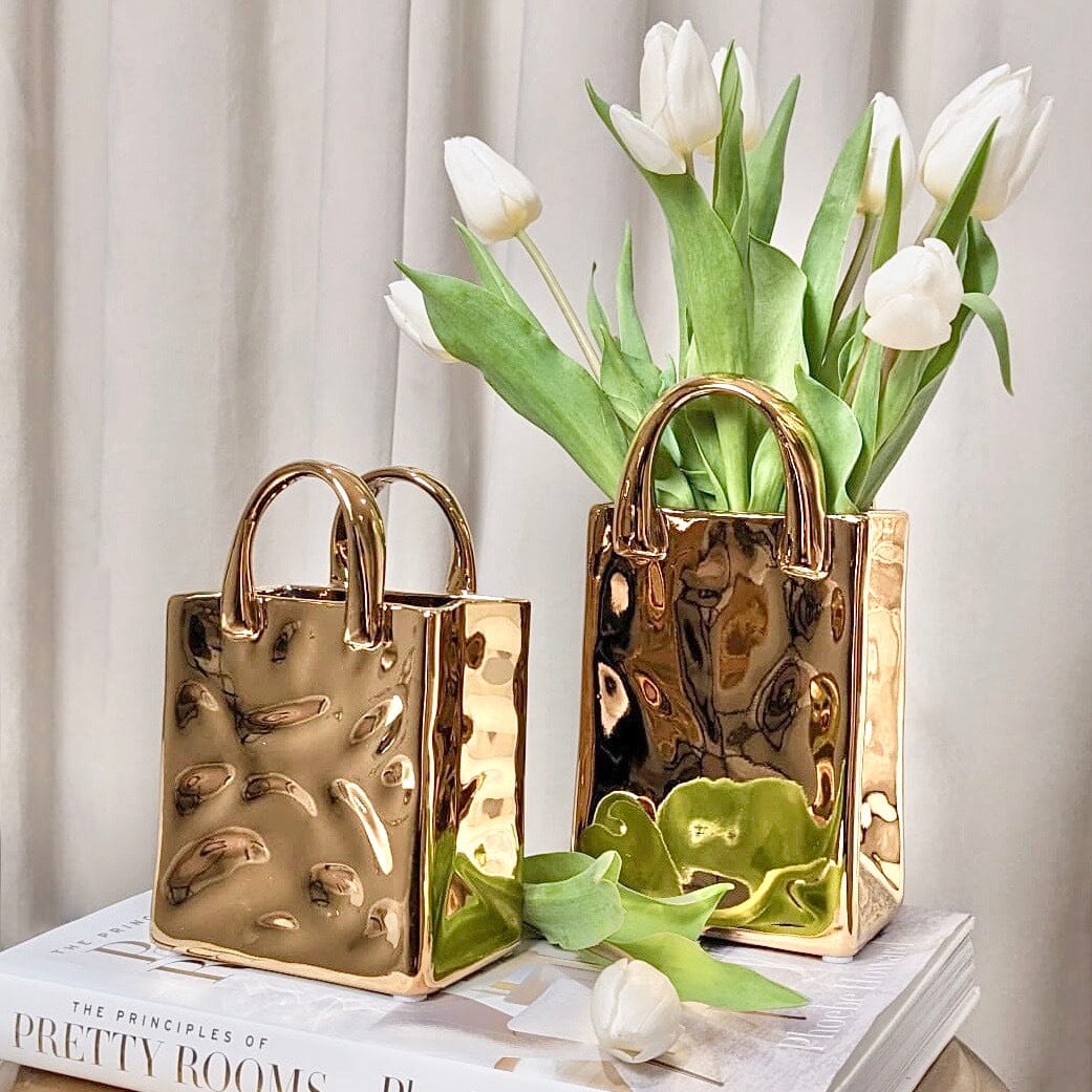Elise Gold Handbag Decorative Vase - Bridgnorth Furniture