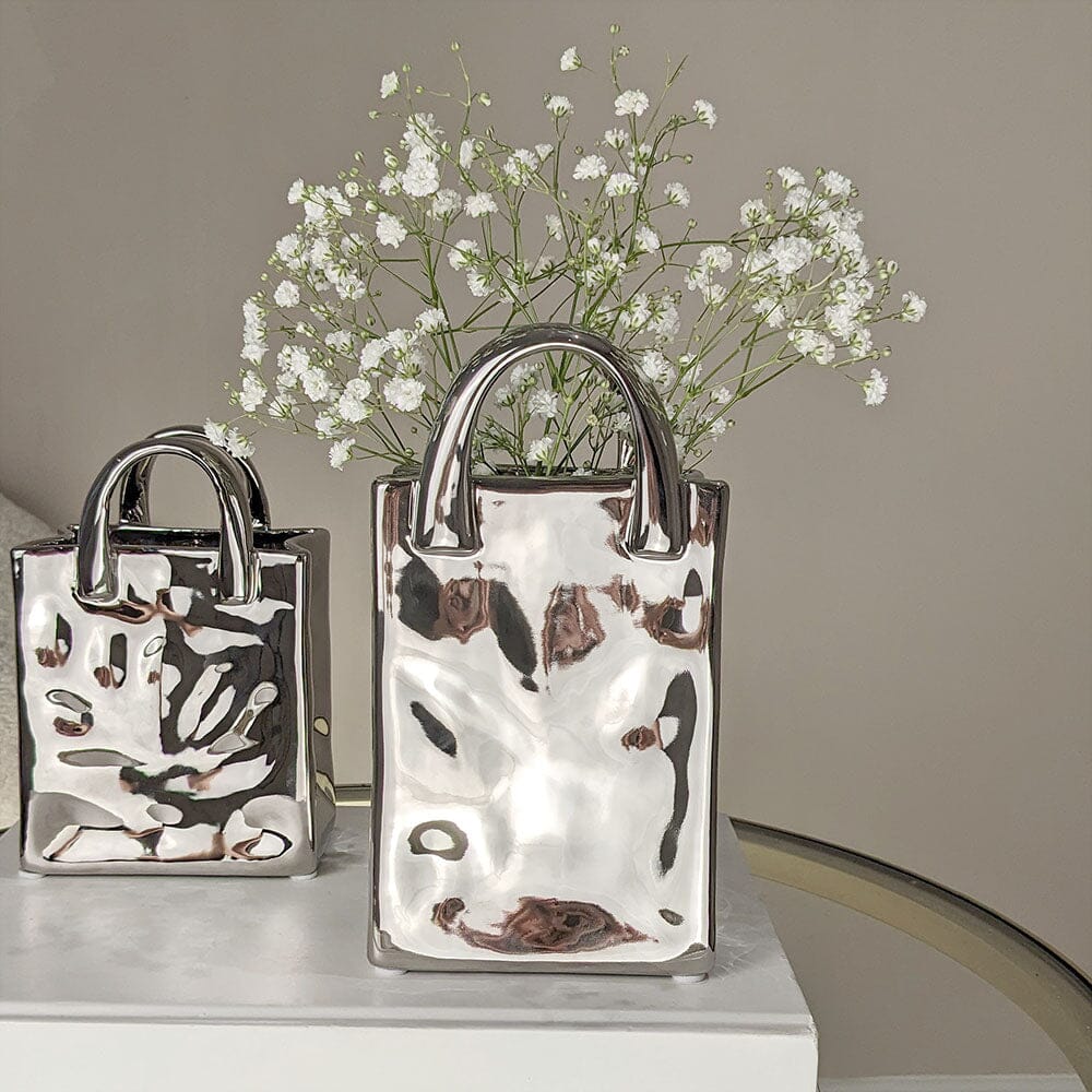 Elise Silver Handbag Decorative Vase - Bridgnorth Furniture