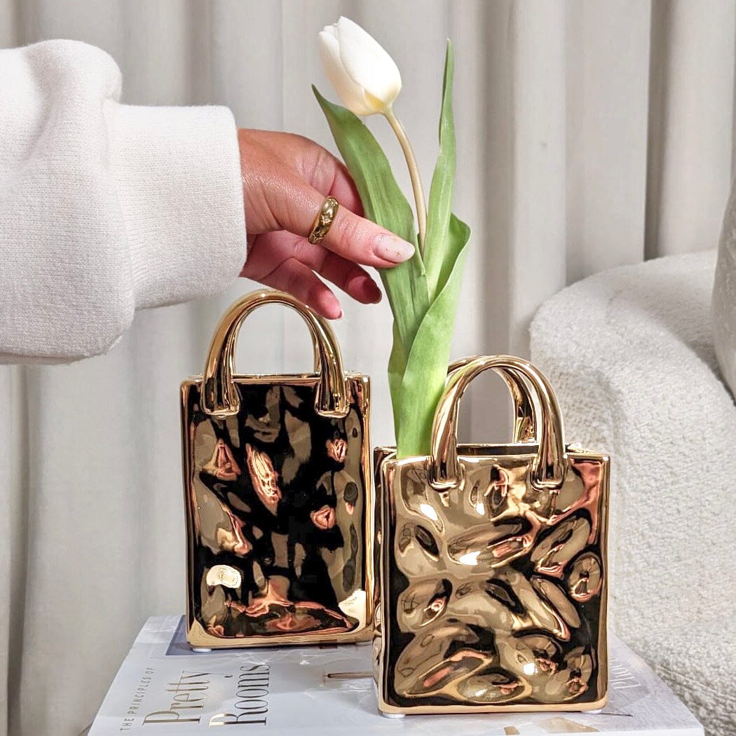 Elise Mini Gold Handbag Decorative Vase - Bridgnorth Furniture