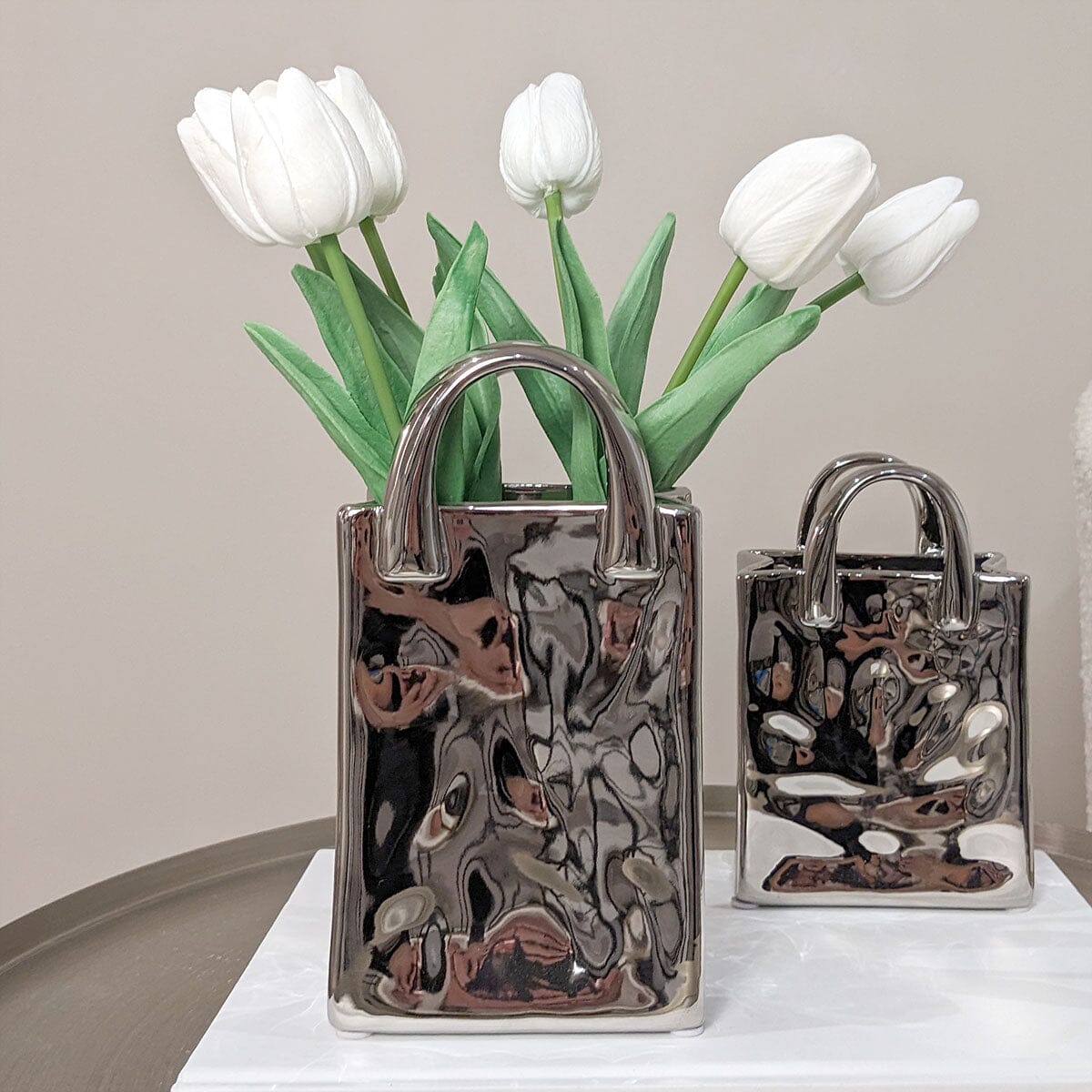 Elise Silver Handbag Decorative Vase - Bridgnorth Furniture