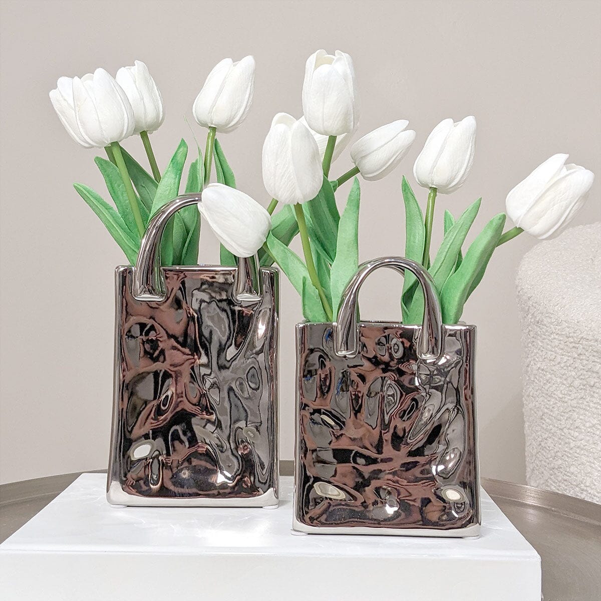 Elise Silver Handbag Decorative Vases - Set of 2 - Bridgnorth Furniture