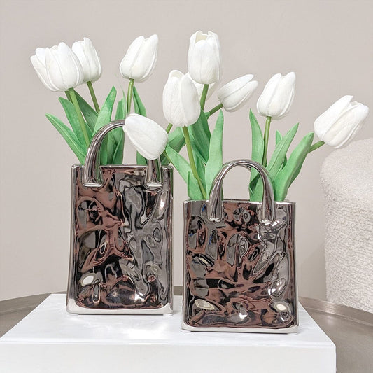 Elise Silver Handbag Decorative Vases - Set of 2 - Bridgnorth Furniture