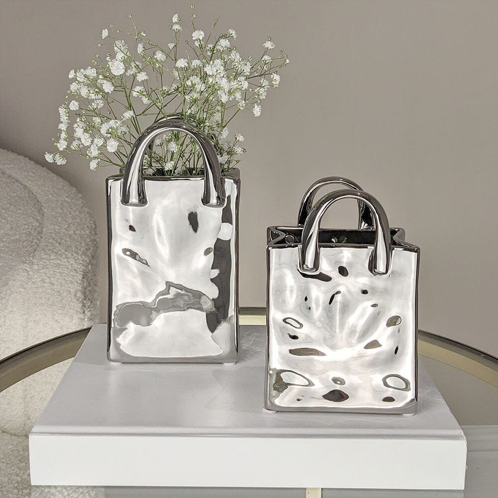 Elise Silver Handbag Decorative Vases - Set of 2 - Bridgnorth Furniture