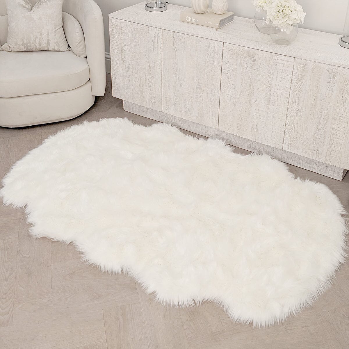 Elle Large Faux Fur White Hide Rug - 120x180cm - Bridgnorth Furniture