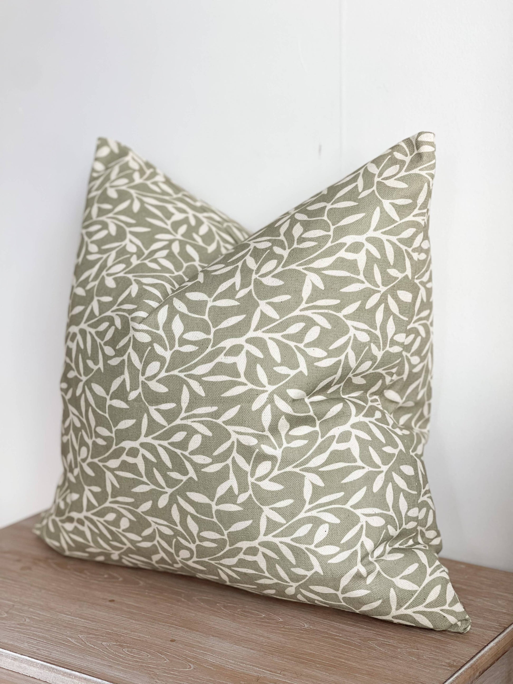 Aria Cotton Cushion Cover – Olive Leaf Print - Bridgnorth Furniture
