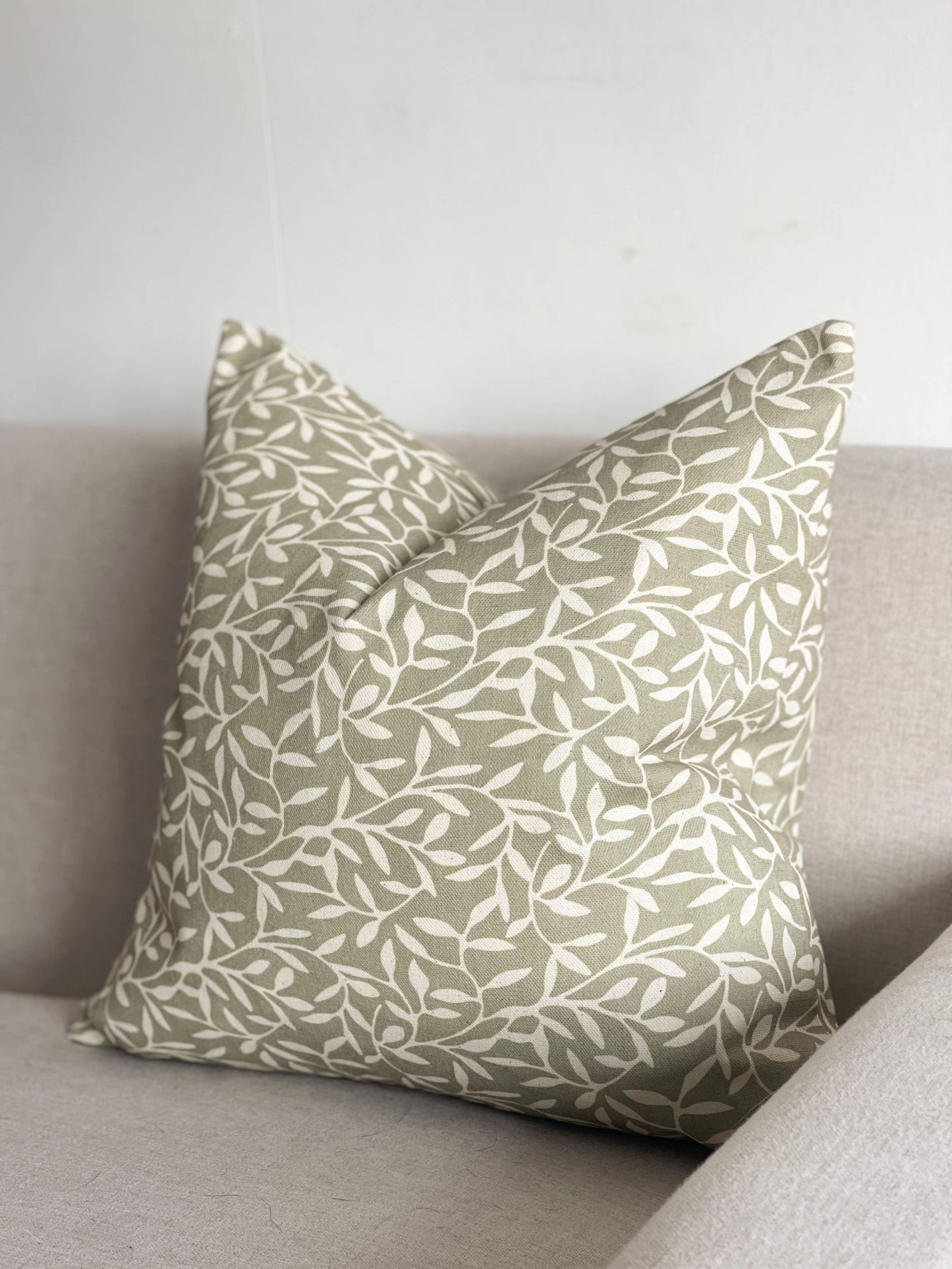 Aria Cotton Cushion Cover – Olive Leaf Print - Bridgnorth Furniture