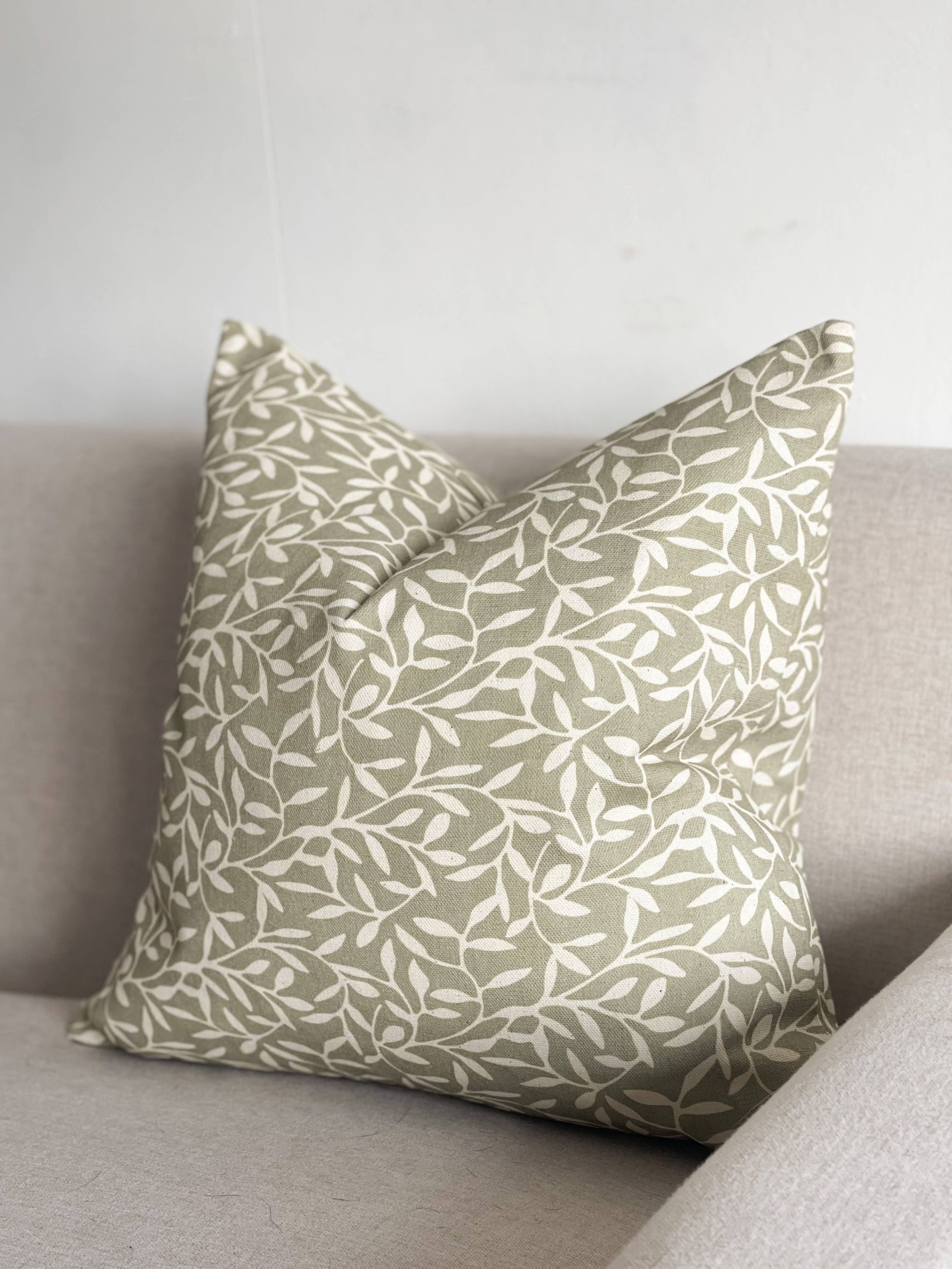Aria Cotton Cushion Cover – Olive Leaf Print - Bridgnorth Furniture
