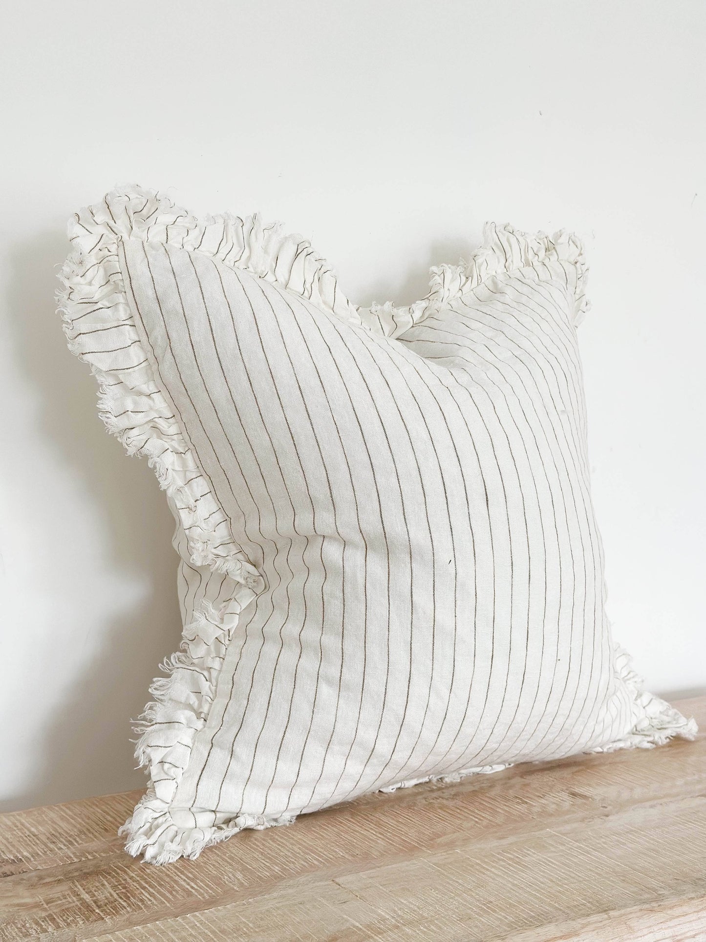 Hallie Ruffled Linen Cushion Cover – Cream & Olive - Bridgnorth Furniture