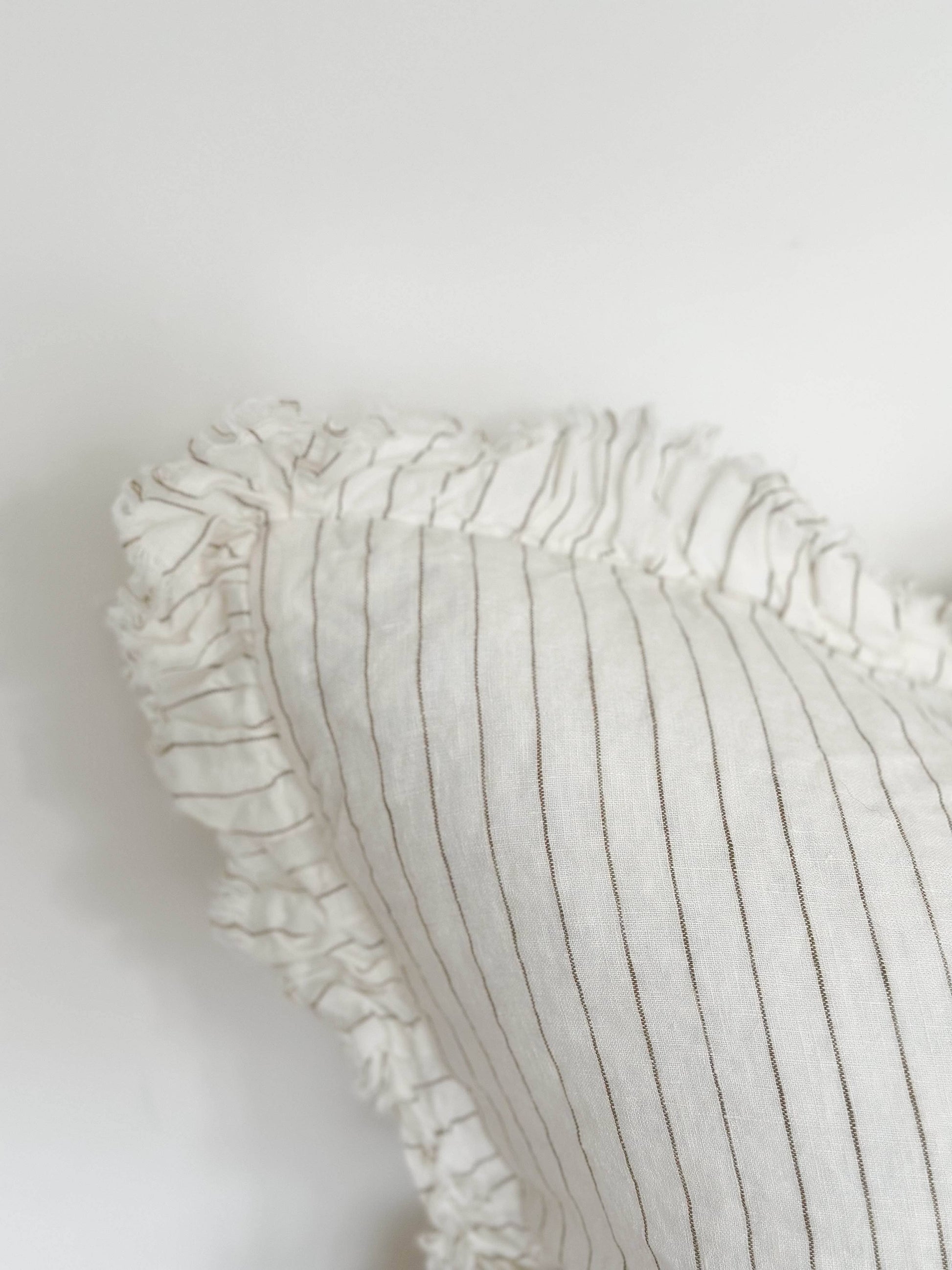 Hallie Ruffled Linen Cushion Cover – Cream & Olive - Bridgnorth Furniture