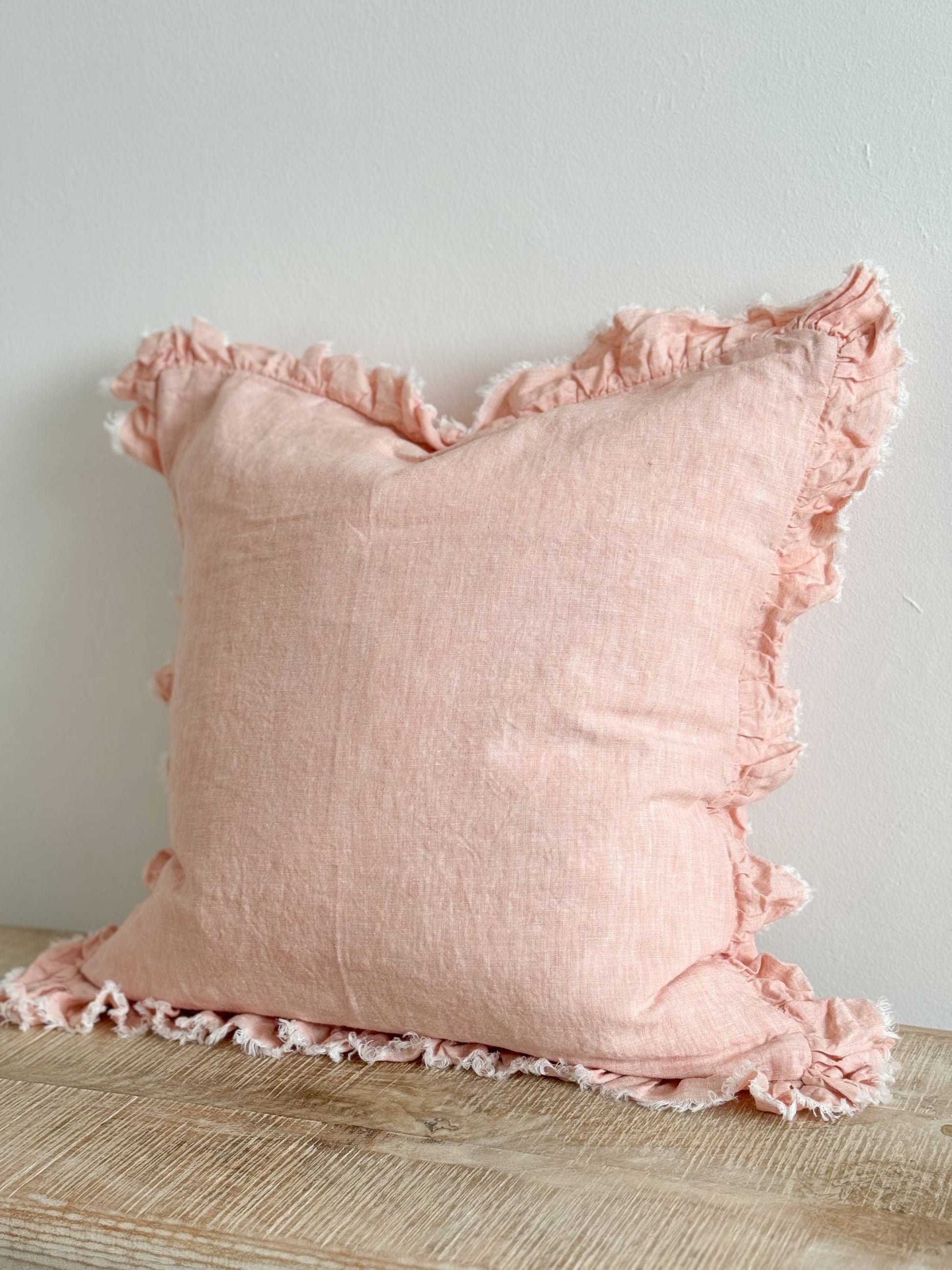 Hallie Washed Pink Cushion Cover – Ruffled edge linen - Bridgnorth Furniture