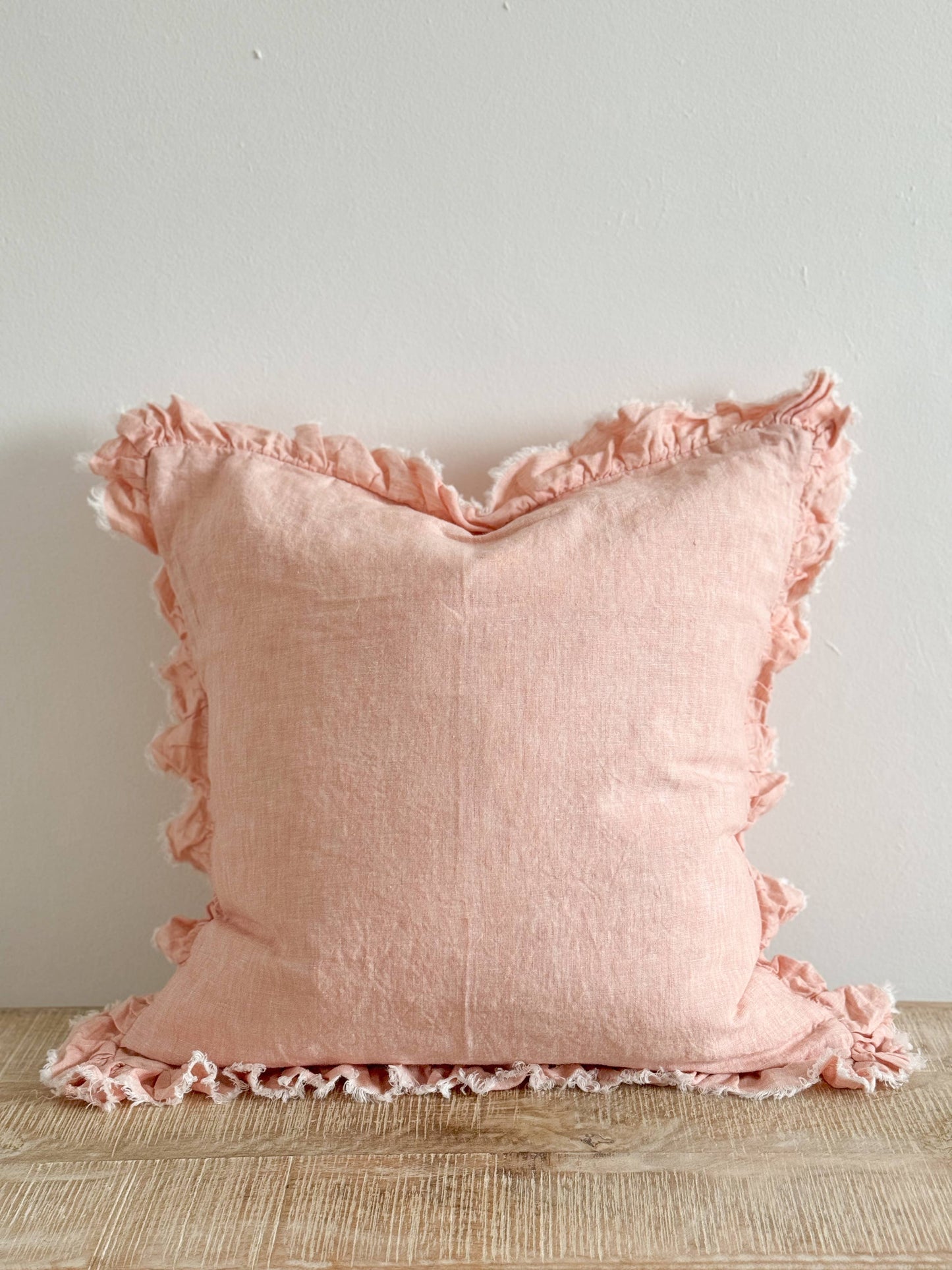Hallie Washed Pink Cushion Cover – Ruffled edge linen - Bridgnorth Furniture