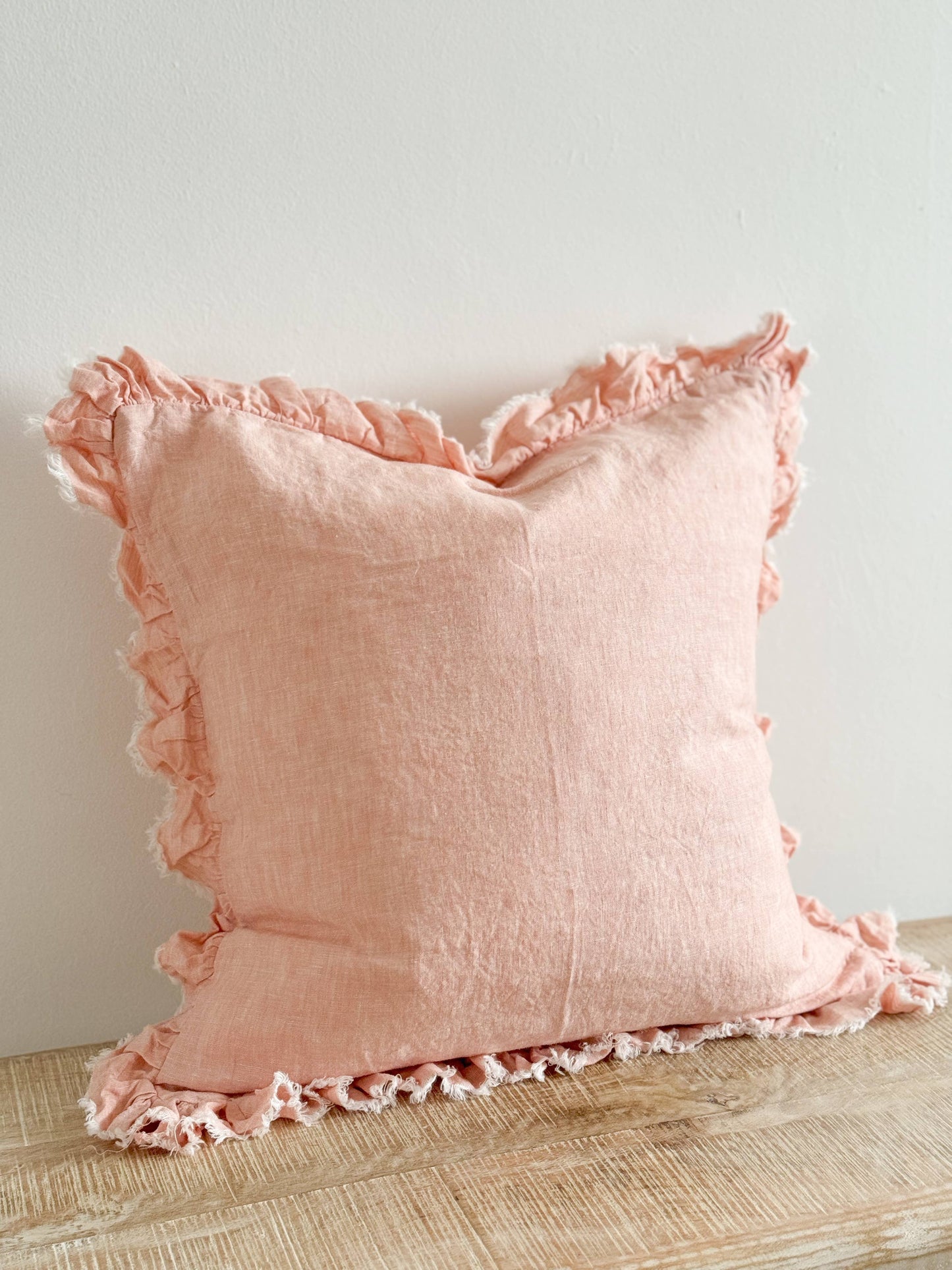 Hallie Washed Pink Cushion Cover – Ruffled edge linen - Bridgnorth Furniture