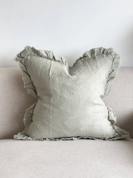 Hallie Ruffled Linen Cushion Cover 45×45 & 53x53 – Dusty Sage - Bridgnorth Furniture