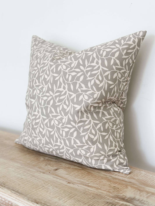 Aria Cotton Cushion Cover 45×45 – Grey Leaf Print - Bridgnorth Furniture