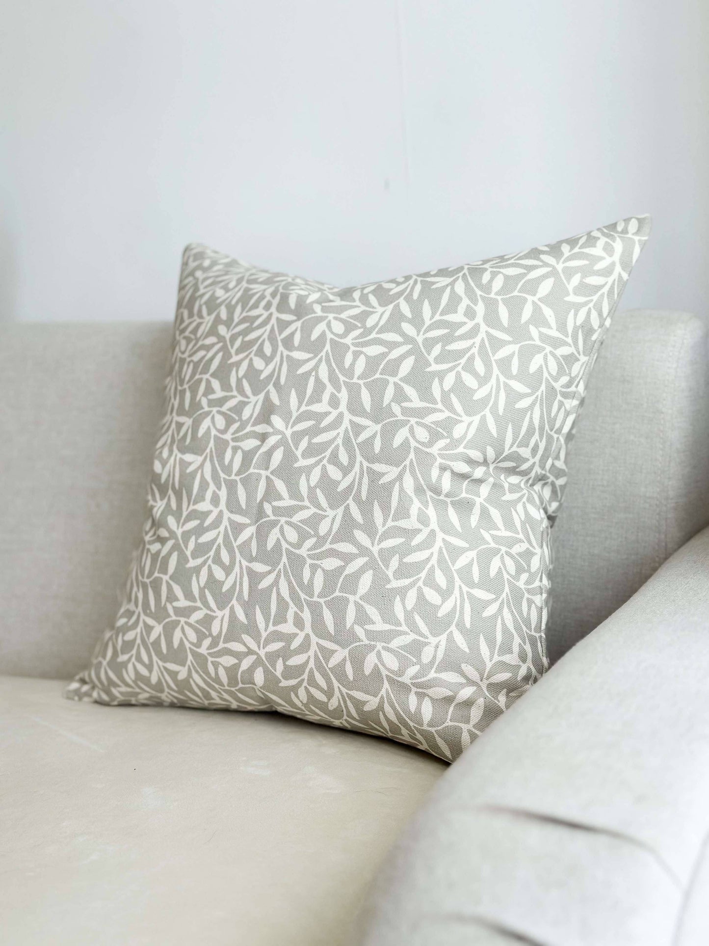 Aria Cotton Cushion Cover 45×45 – Grey Leaf Print - Bridgnorth Furniture