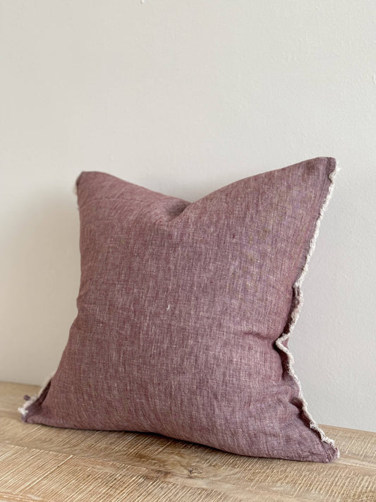 Esmee Fringed Linen Cushion Cover 45x45 – Washed Plum