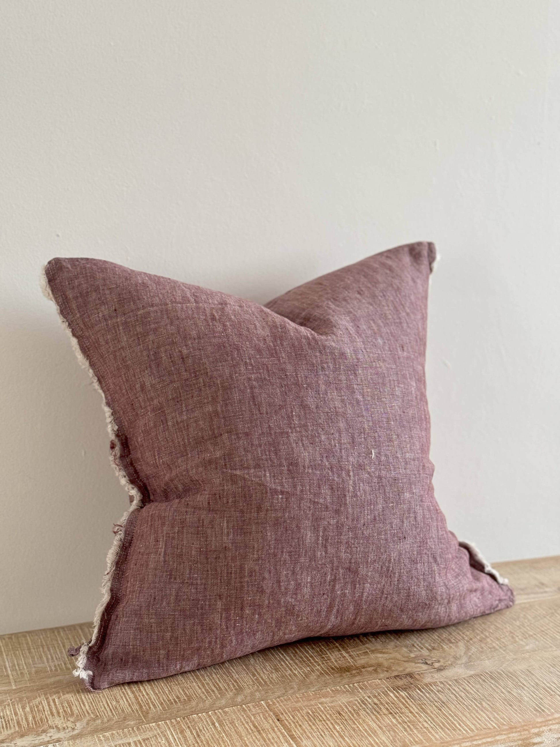 Ellenvale Interiors Esmee Fringed Linen Cushion Cover 45x45 – Washed Plum - Bridgnorth Furniture