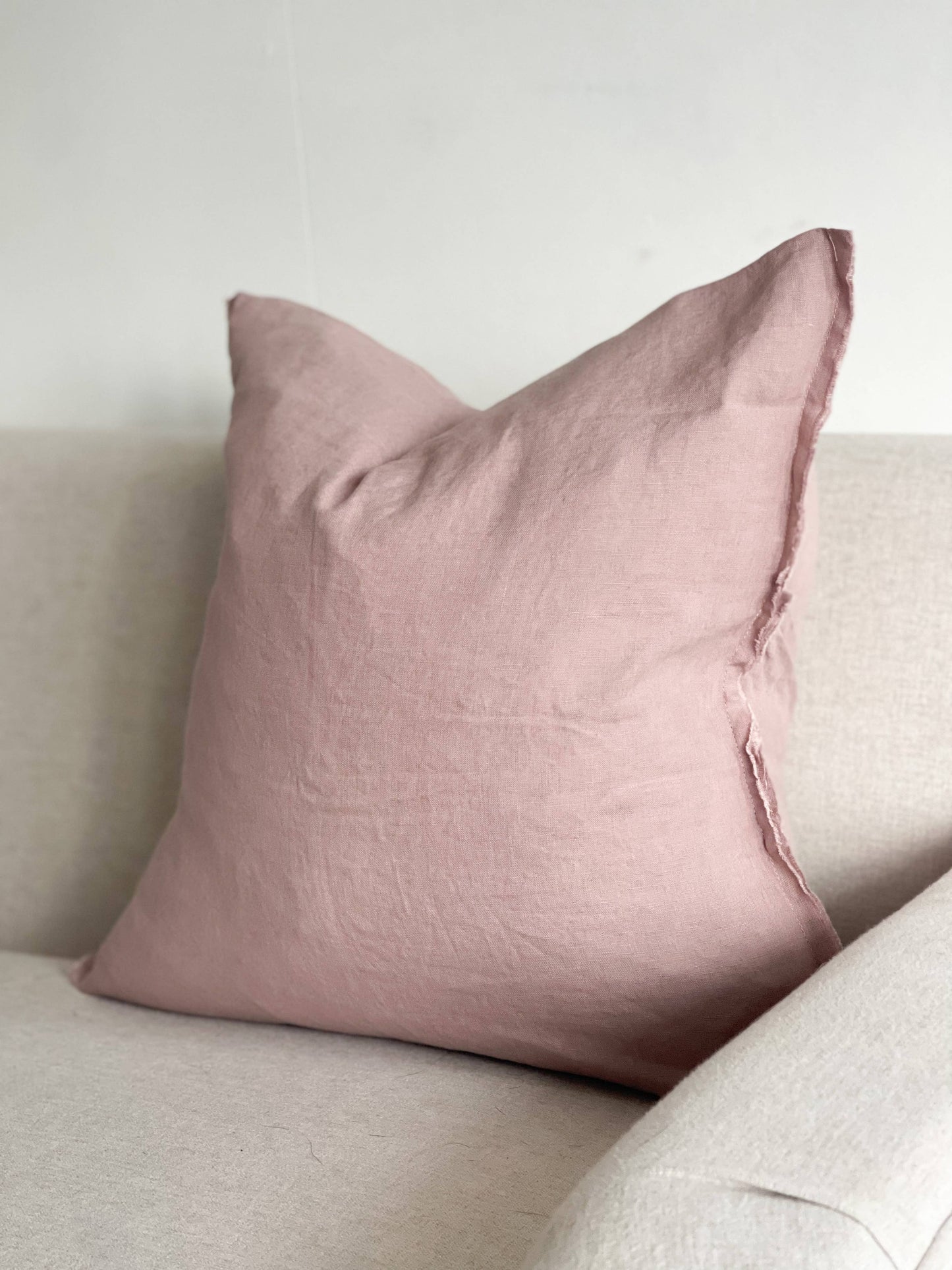 Esmee Linen Cushion Cover 45×45 – Frayed Edge Pink/Lilac - Bridgnorth Furniture