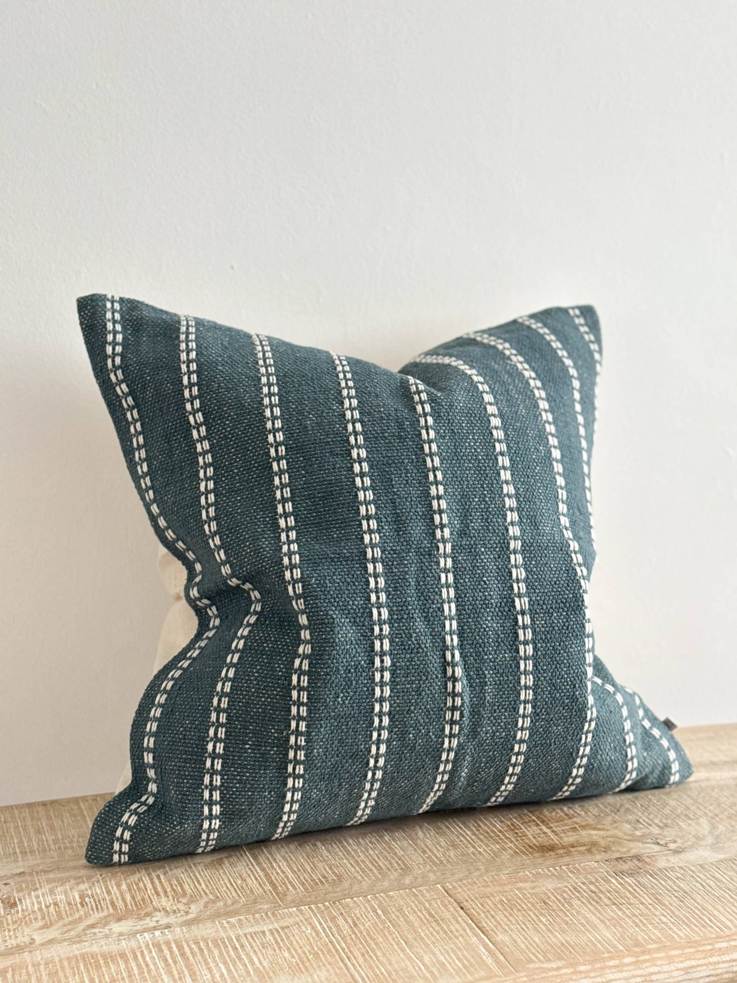 India Luxe Cotton Cushion Cover 45×45 – Teal Stripe