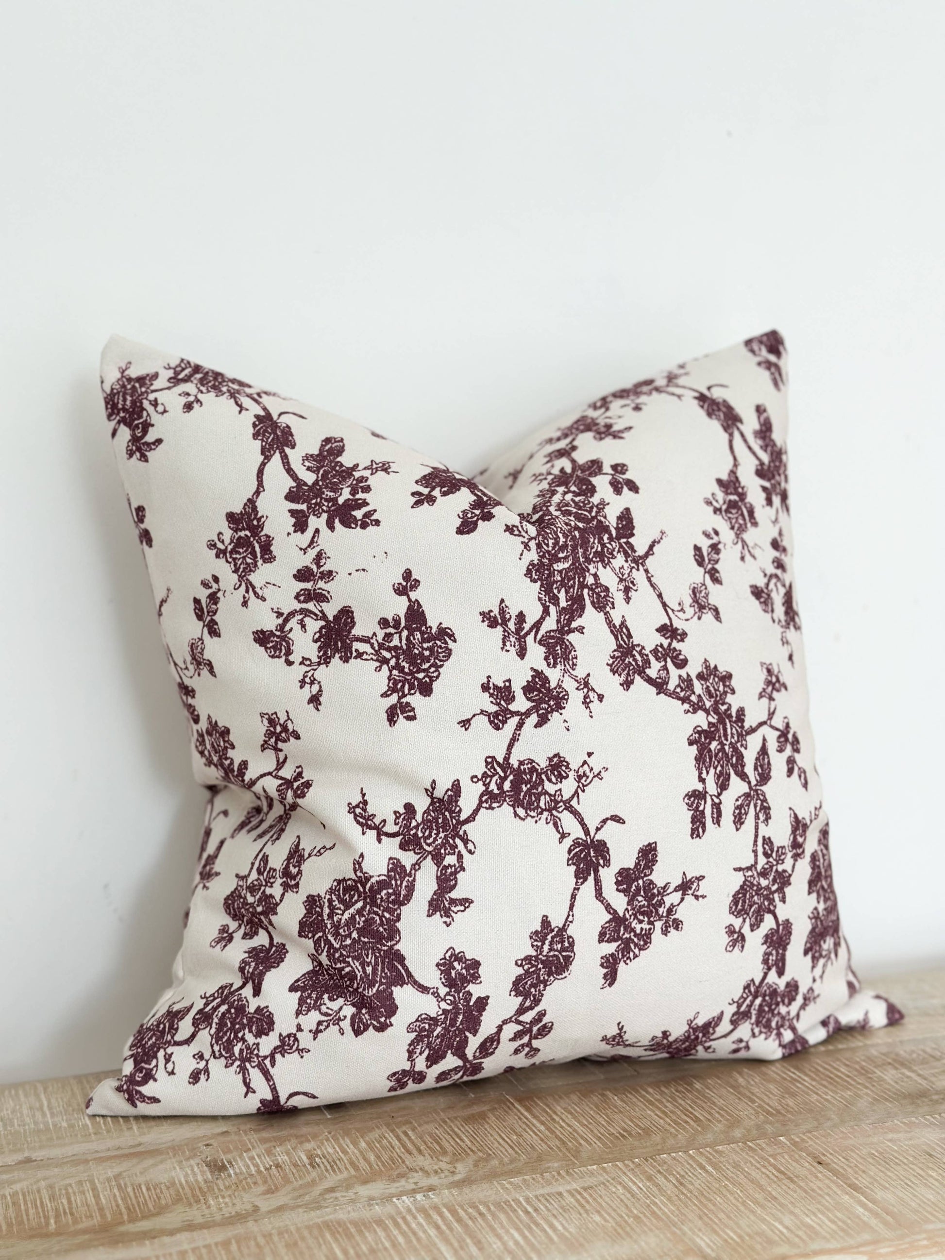 Aria Cotton Cushion Cover 45x45 - Plum Floral Print - Bridgnorth Furniture