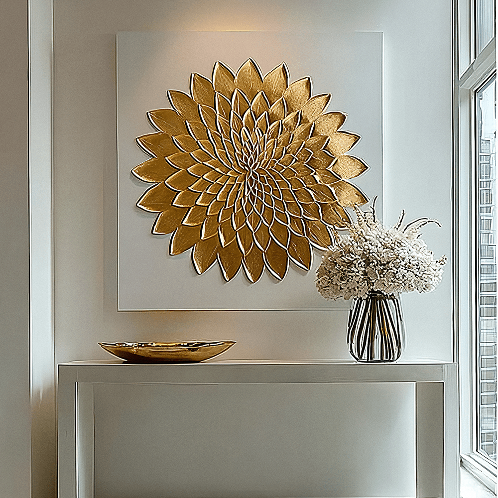 Emelia Gold Leaf & White Textured Canvas Wall Art - Bridgnorth Furniture