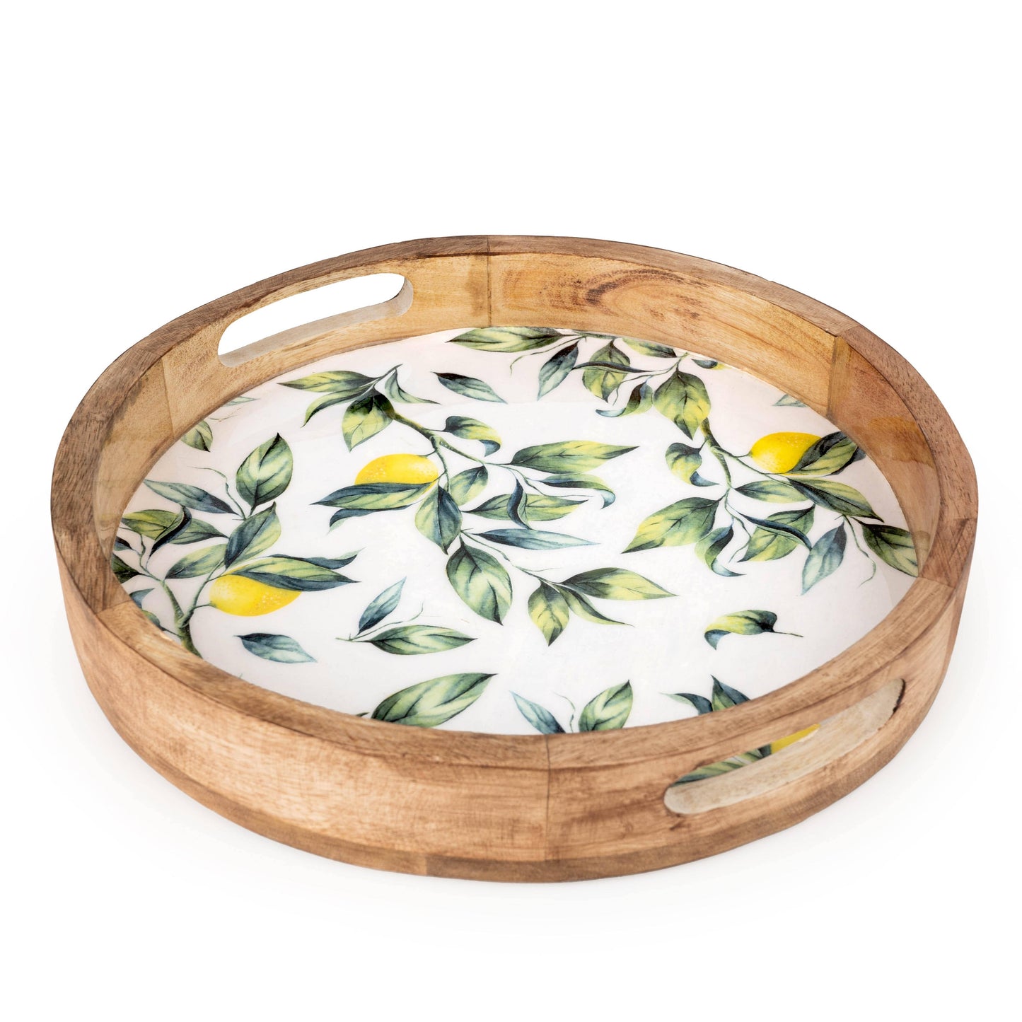 30cm Round Tray Mango Wood/Enamel Lemon - Bridgnorth Furniture