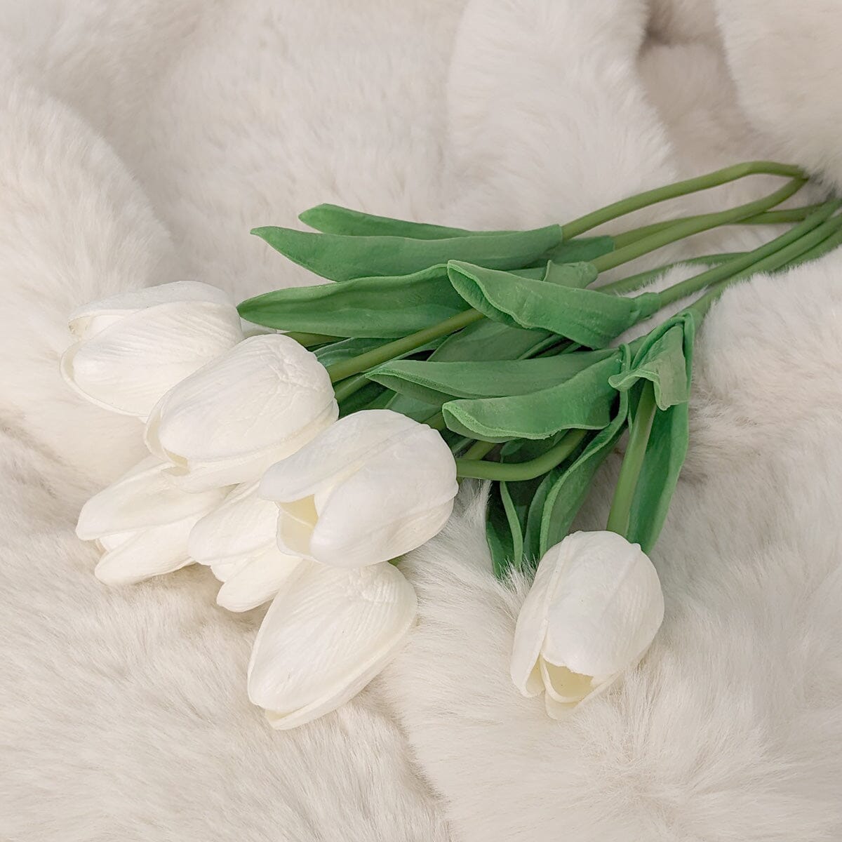 Faux White Tulips Bunch of 8 Flowers - Bridgnorth Furniture