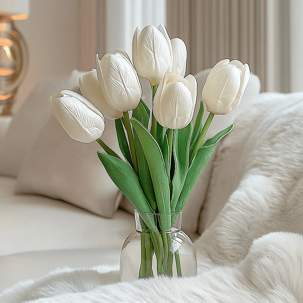 Faux White Tulips Bunch of 8 Flowers - Bridgnorth Furniture
