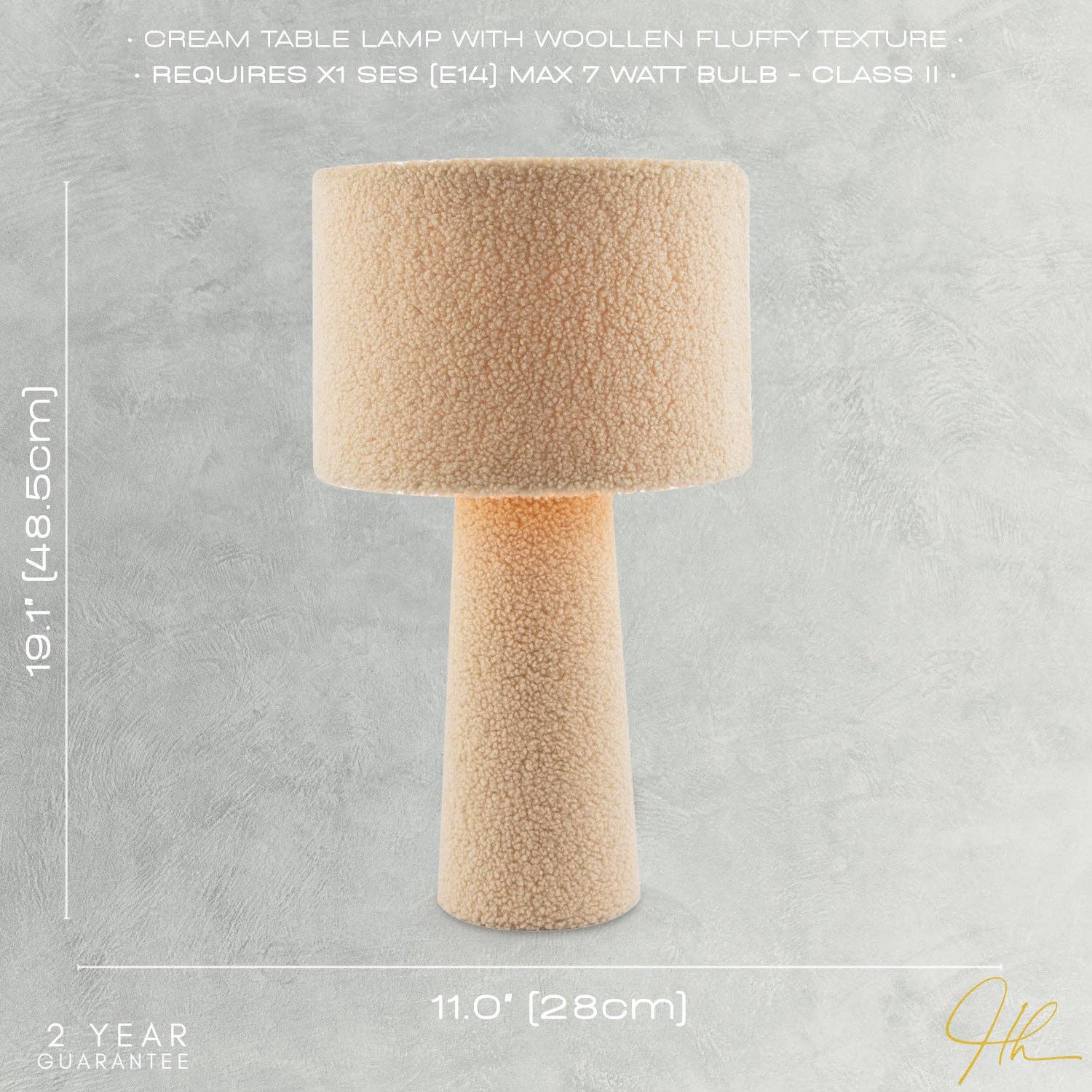 Designer Table Lamp with Cream Wool Base and Shade with Inner Lining - Bridgnorth Furniture