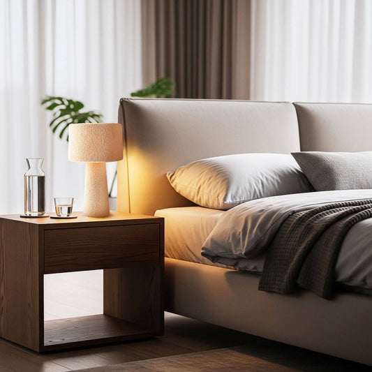 Designer Table Lamp with Cream Wool Base and Shade with Inner Lining - Bridgnorth Furniture