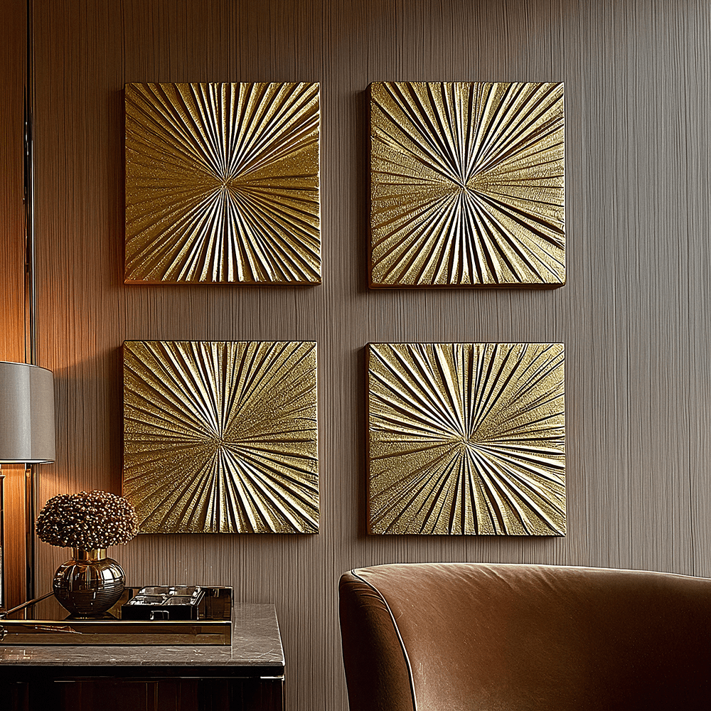 Gabriella Gold Textured Sunburst Wall Art - Set of 4 - Bridgnorth Furniture