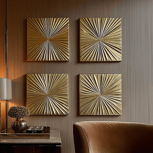 Gabriella Gold Textured Sunburst Wall Art - Set of 4 - Bridgnorth Furniture