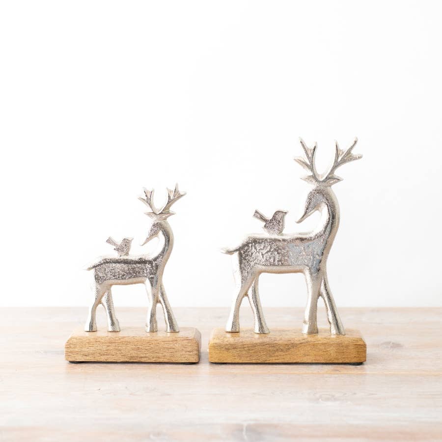 Silver Reindeer on Base Ornament, 22cm