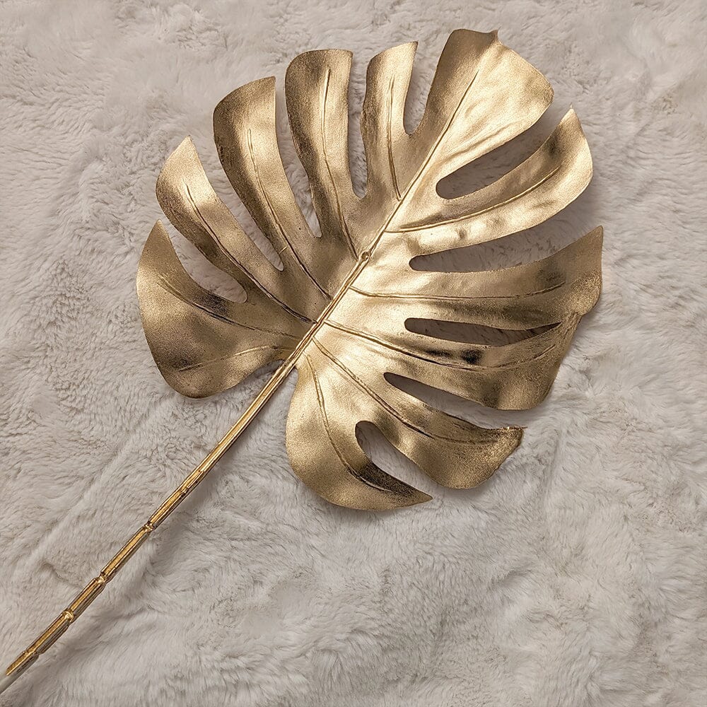 Gold Faux Cheese Plant Leaf Single Stem - Bridgnorth Furniture
