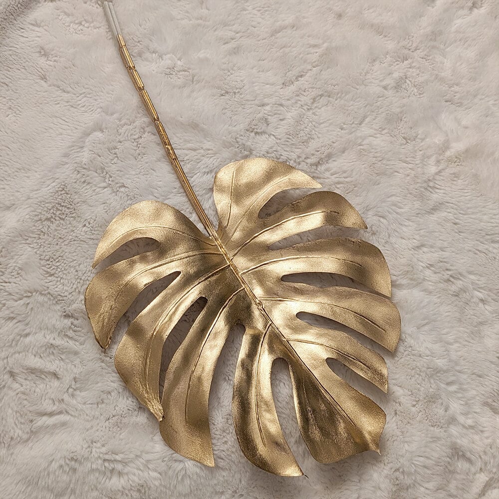 Gold Faux Cheese Plant Leaf Single Stem - Bridgnorth Furniture