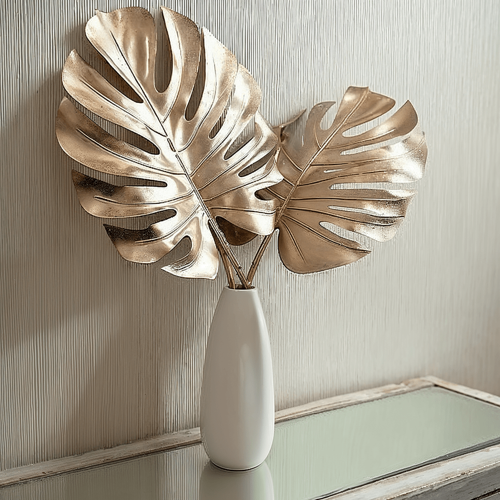 Gold Faux Cheese Plant Leaf Single Stem - Bridgnorth Furniture