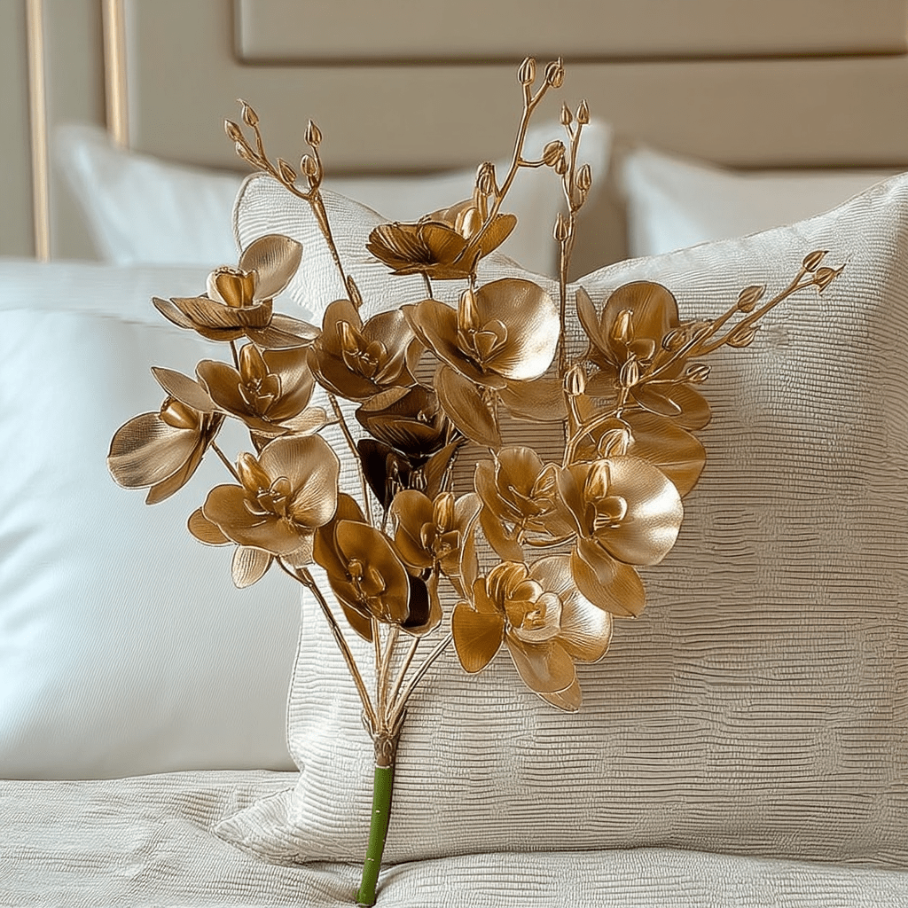 Gold Faux Orchid Single Stem Floral - Bridgnorth Furniture